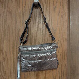 Top Trenz Puffer Silver Cross Body Bag with Star Strap.